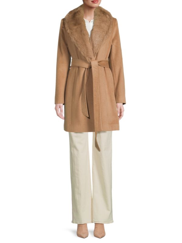 Sofia Cashmere Wool Blend & Shearling Wrap Coat